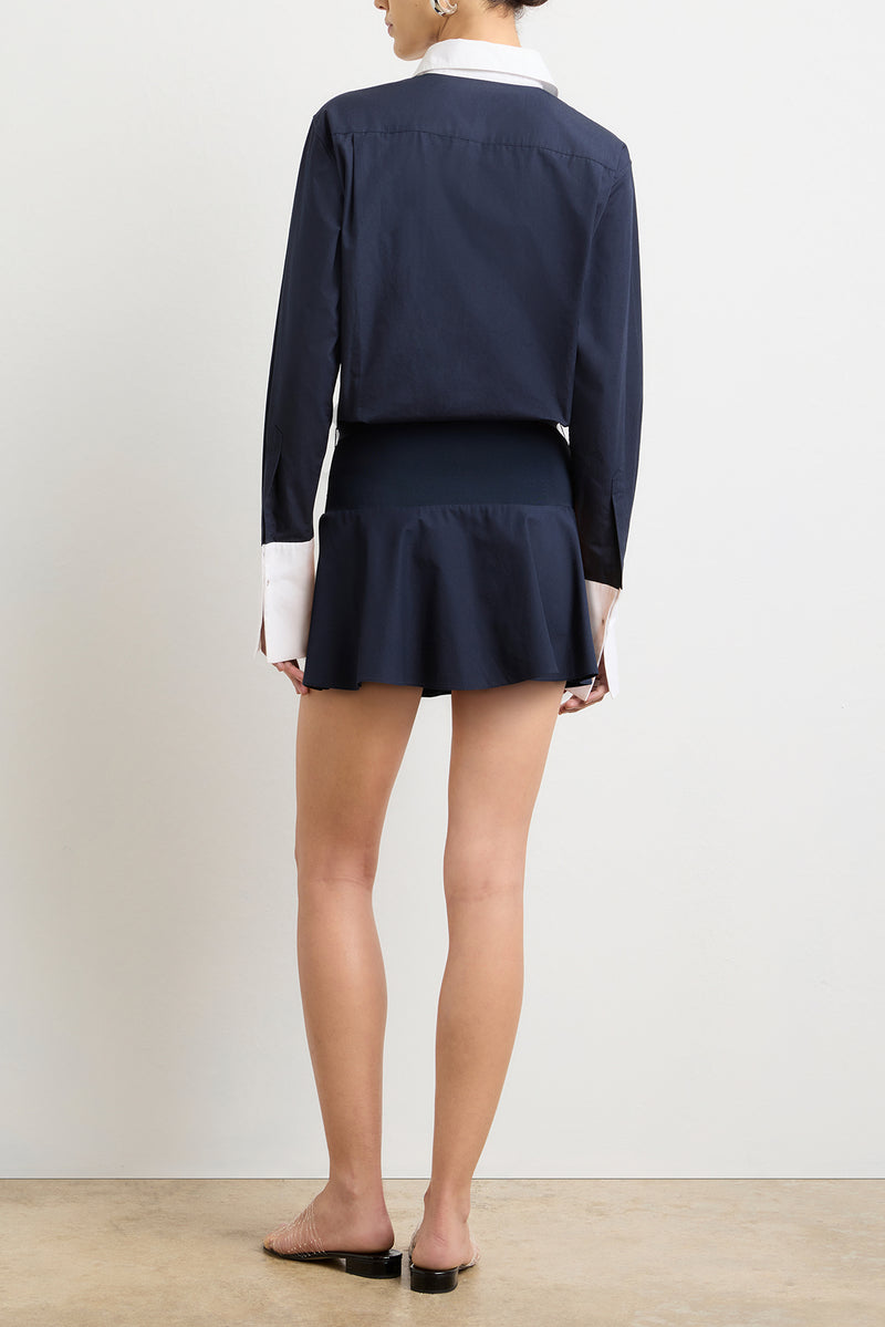 The Irene Mini Shirtdress in Navy and White