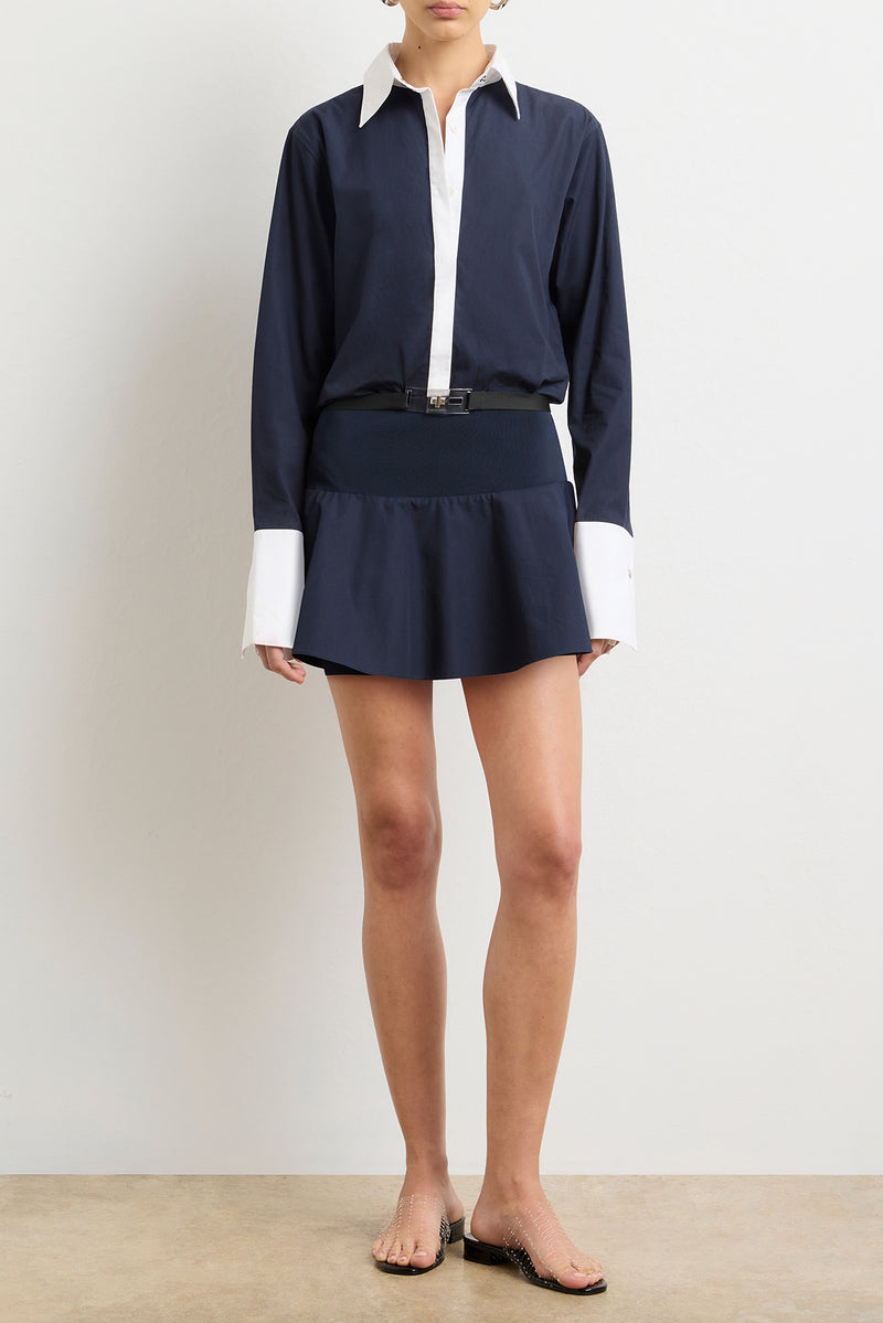 The Irene Mini Shirtdress in Navy and White