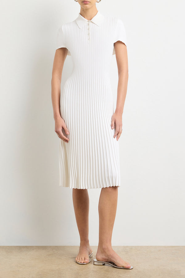 The Joyce Midi Polo Dress in White