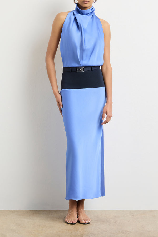 The Larissa Midi Dress in Combo Knit Blue Yoke in French Blue