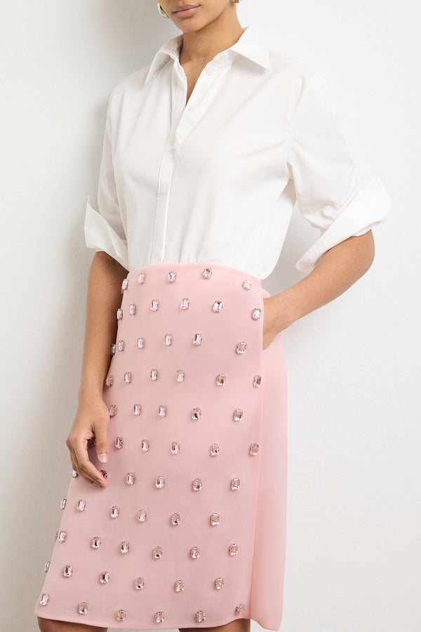 The Leanne Embroidered Pencil Skirt in Light Pink