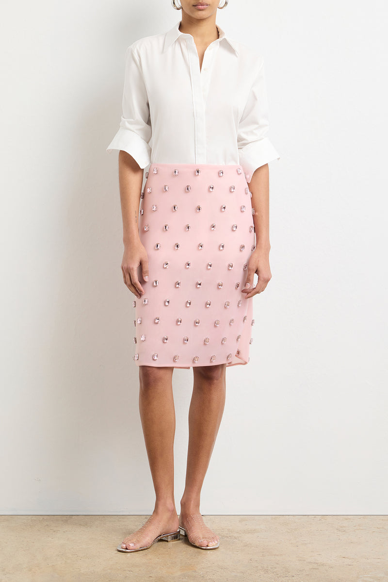 The Leanne Embroidered Pencil Skirt in Light Pink