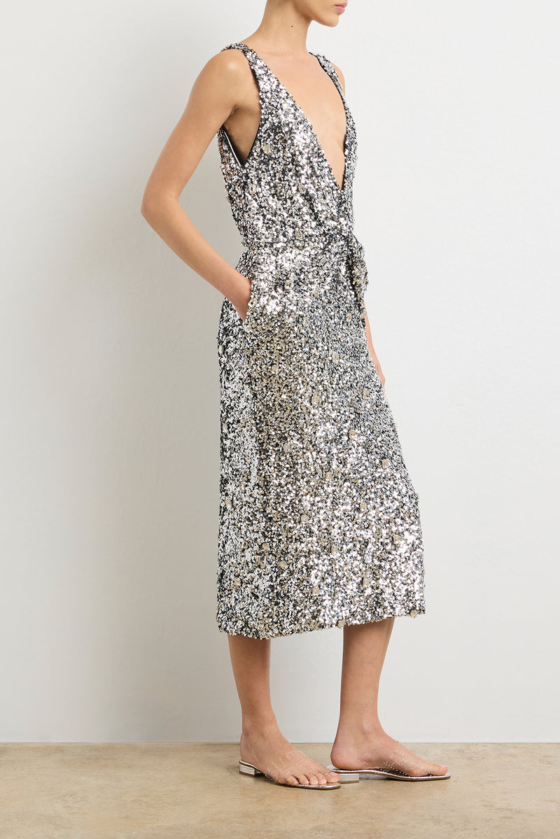 The Santha Dress in Silver Sequin