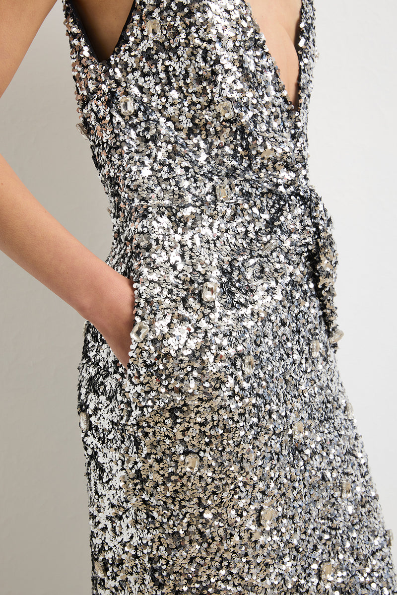 The Santha Dress in Silver Sequin