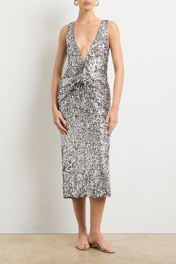 The Santha Dress in Silver Sequin