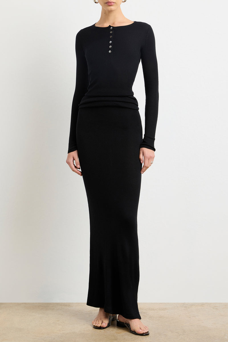 The Tilda Jersey Henley Dress in Black