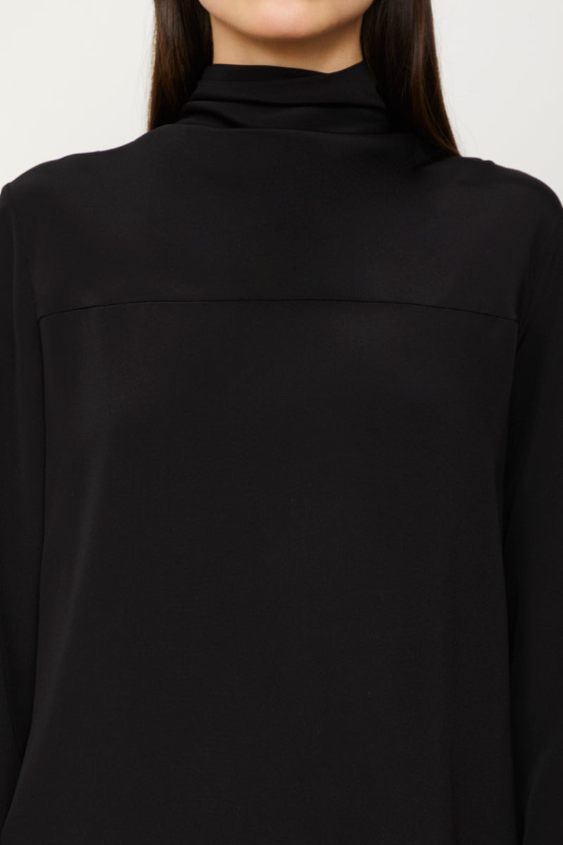 The Luna High Cowl Neck Silk Blouse in Black