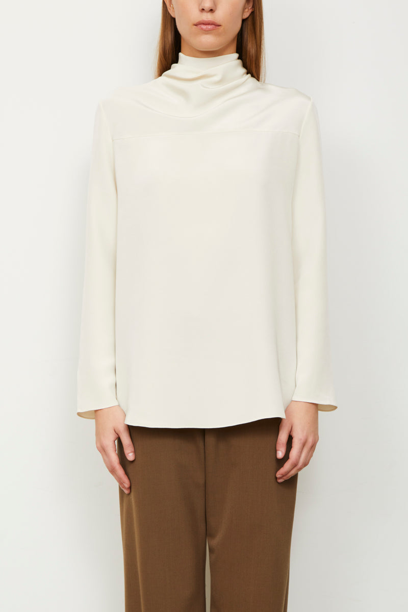 The Luna High Cowl Neck Silk Blouse in Ivory