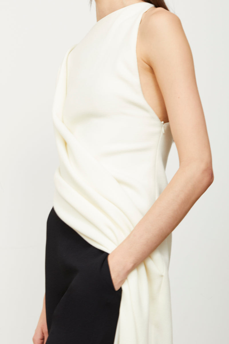 The Tate Boat Neck Column Gown Top in Ivory