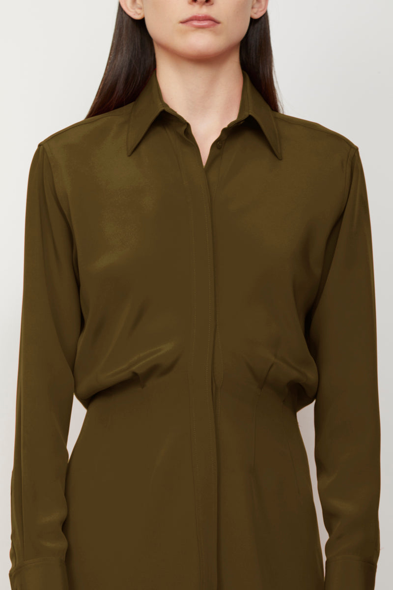 The Vera Shirt Dress in Olive Green