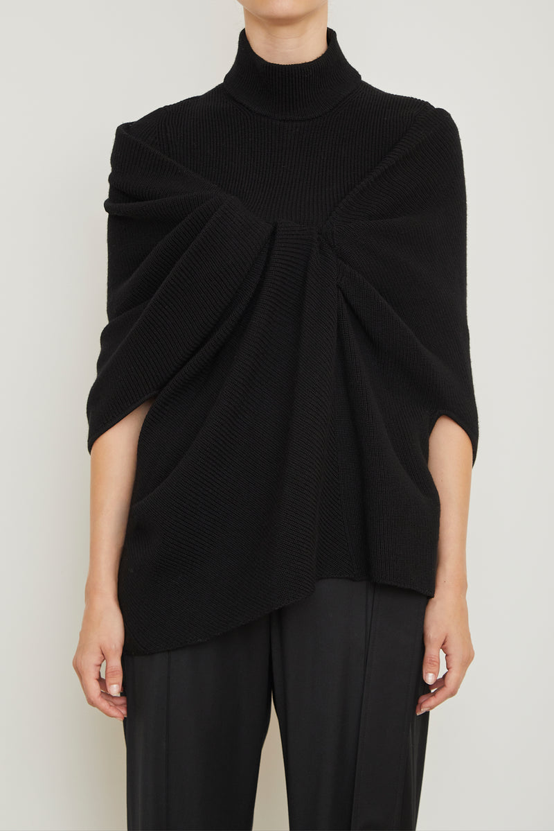 The Cosette Turtleneck Draped Sweater in Black