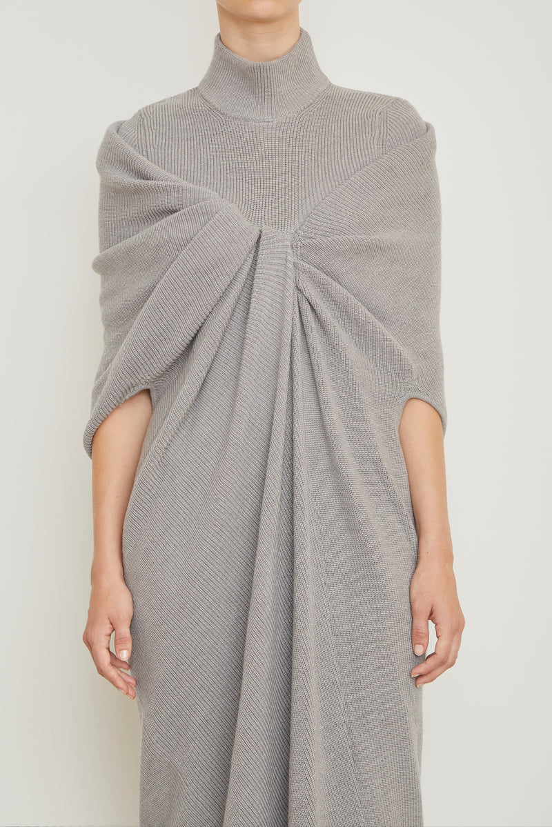 The Holden Turtleneck Draped Dress in Light Grey