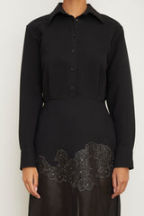 The Amelie Shirtdress in Black with Embroidery