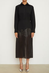 The Amelie Shirtdress in Black with Embroidery