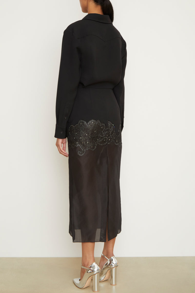 The Amelie Shirtdress in Black with Embroidery