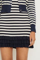 The Sutter Cashmere Mini Dress in Navy and White Stripe