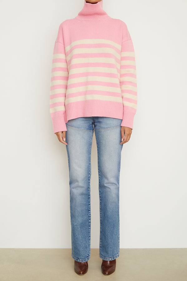 The Ellen Sweater in Pink and Oatmeal Stripe