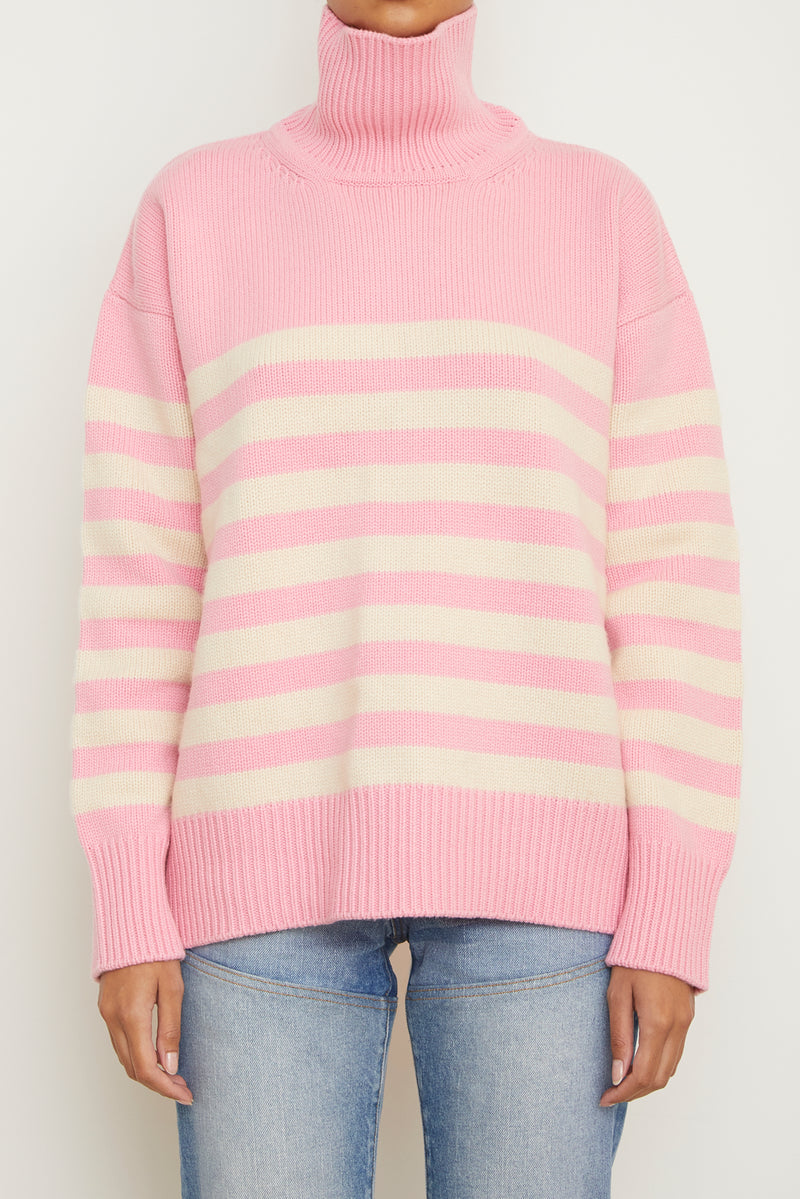 The Ellen Sweater in Pink and Oatmeal Stripe