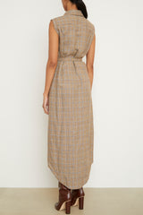 The Lilian Sleeveless Shirtdress in Brown Plaid