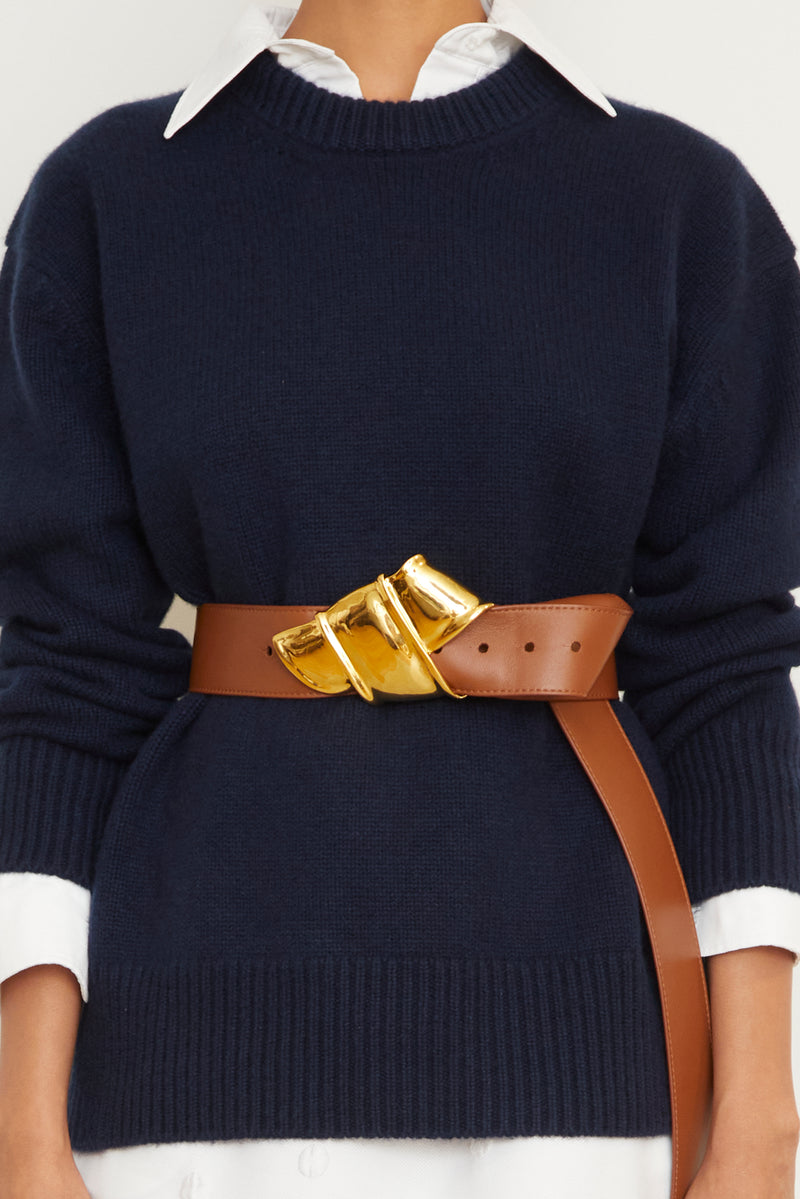 The Courtney Belt in Camel and Gold