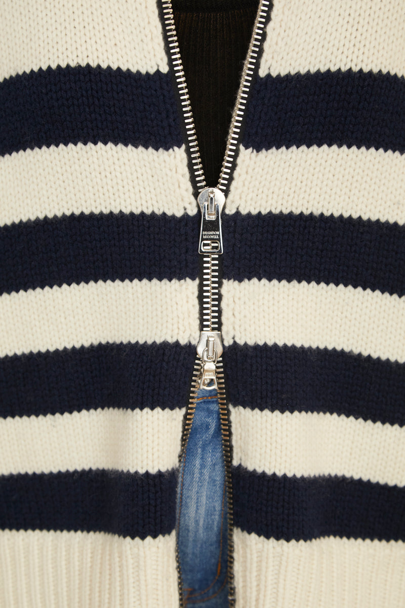 The Morgan Striped Cardigan in Navy and White