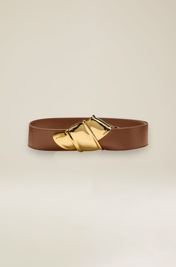 The Courtney Belt in Camel and Gold