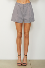 The Essie Pleated Short in Navy Stripe