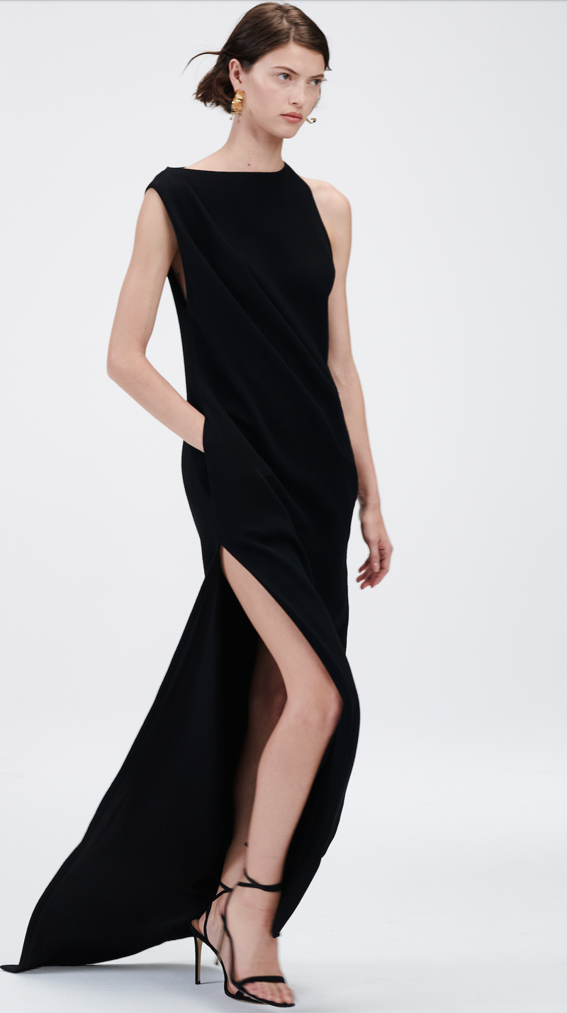 The Alina Boatneck Column Dress in Black