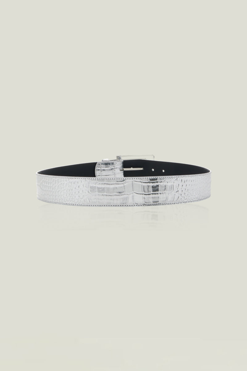 The Leather Croc Belt in Silver