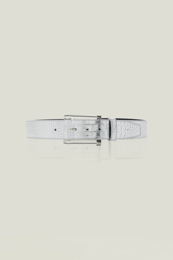 The Leather Croc Belt in Silver