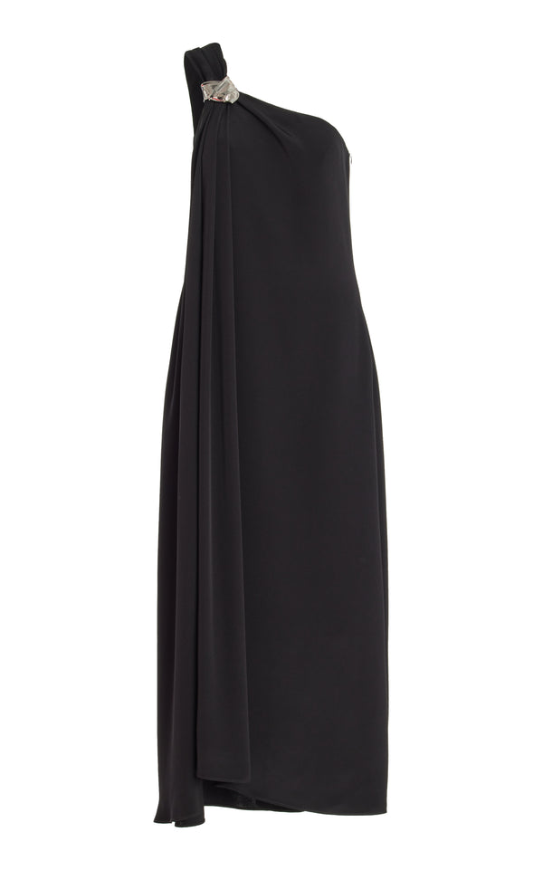 The Mae One Shoulder Draped Dress in Black