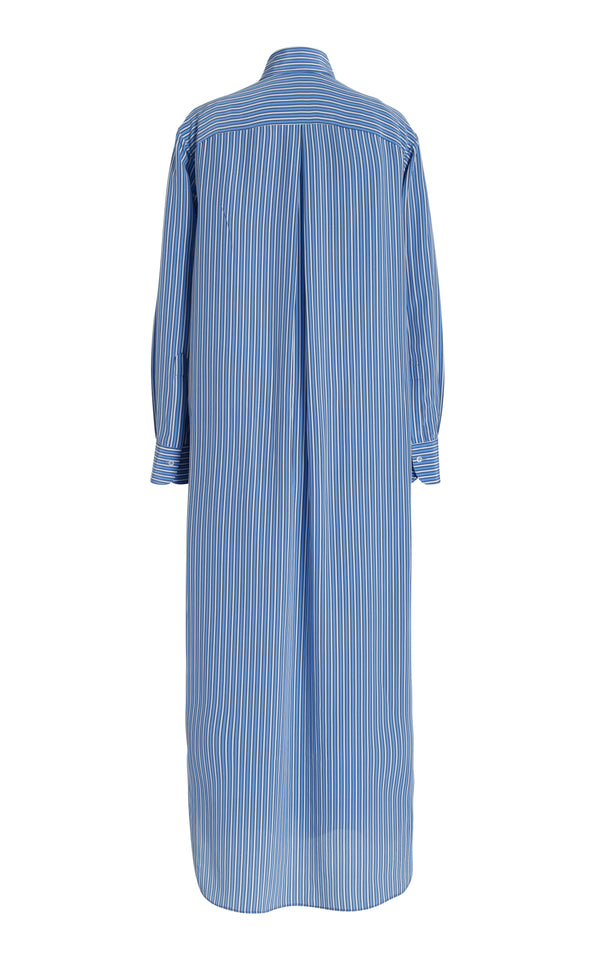 The Isa Button Down Shirtdress in Blue Stripe