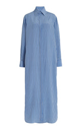 The Isa Button Down Shirtdress in Blue Stripe